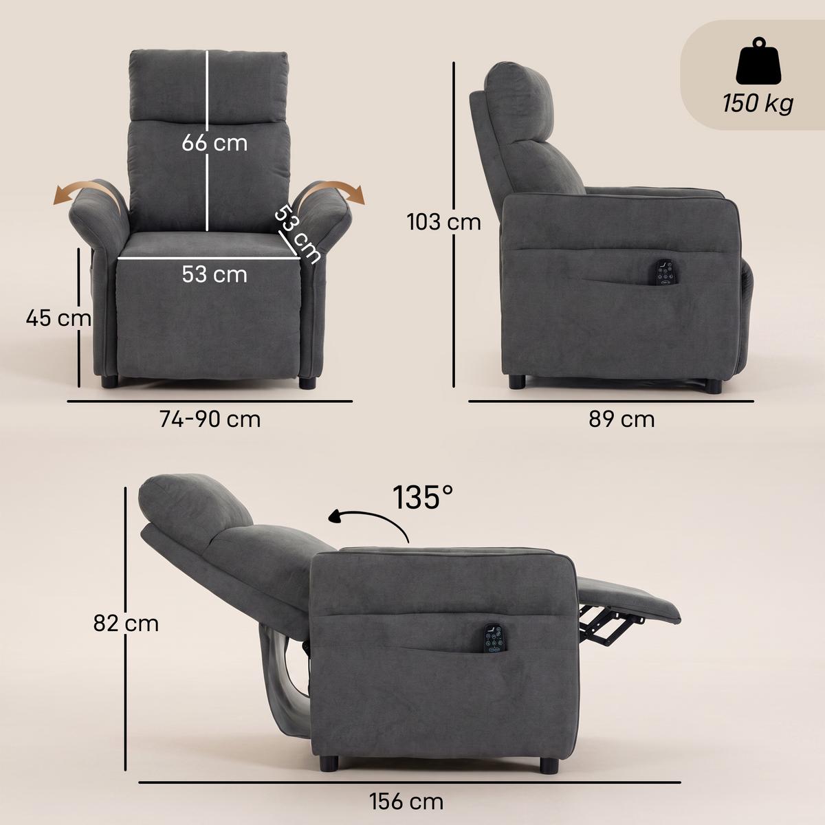 RELAXSESSEL Polyester Dunkelgrau - Dunkelgrau, Kunststoff/Textil (74/103/89cm) - HOMCOM