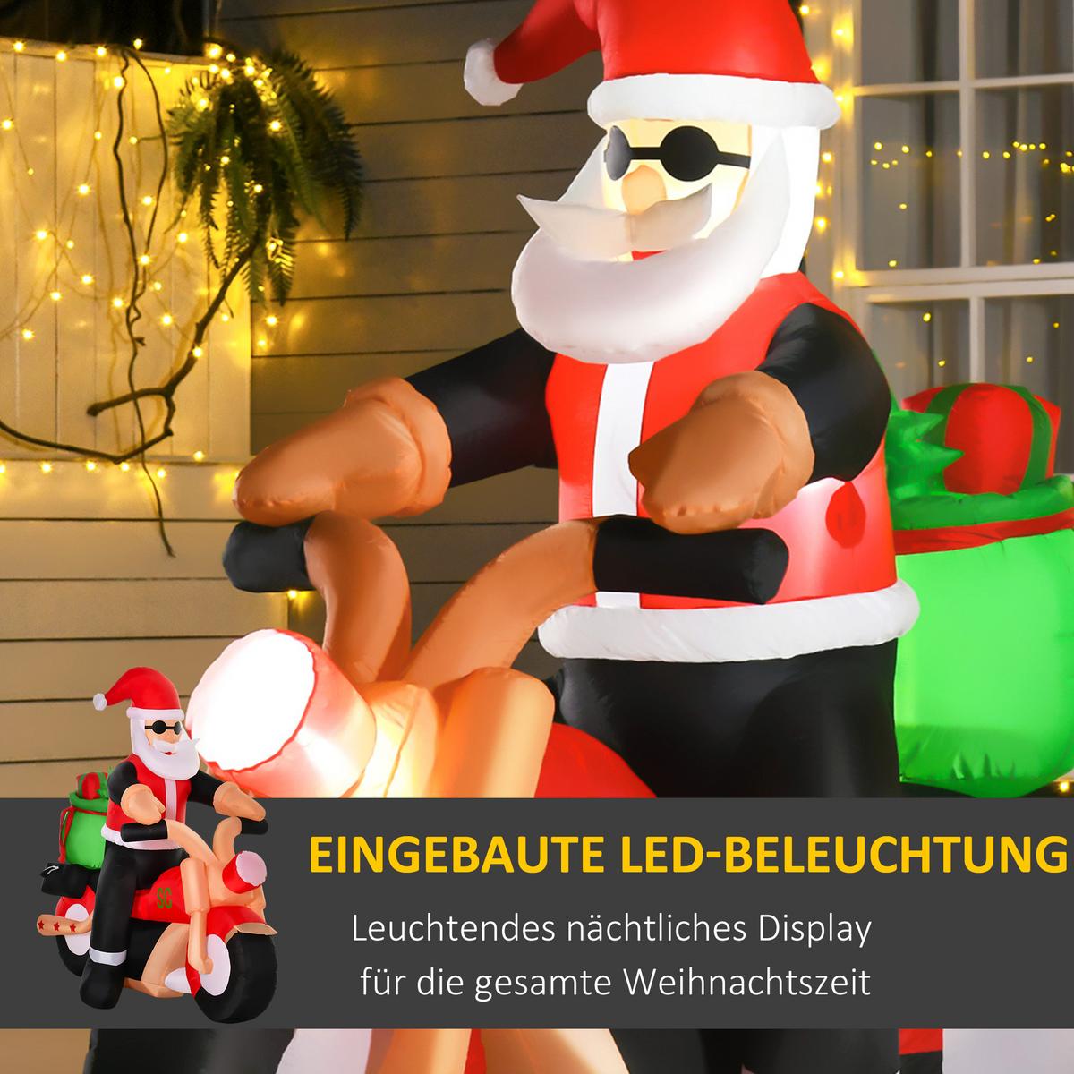 AUFBLASBARER Weihnachtsmann auf einem Motorrad 165 cm Santa Claus Geschenk LED - Multicolor, Kunststoff (90/165/180cm) - HOMCOM