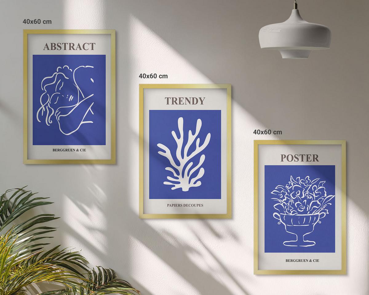 BILDER SET 3er Set - 40x60 cm Goldrahmen - Stilvolle blaue Poster - Goldfarben, Kunststoff (40/60cm) - TULUP