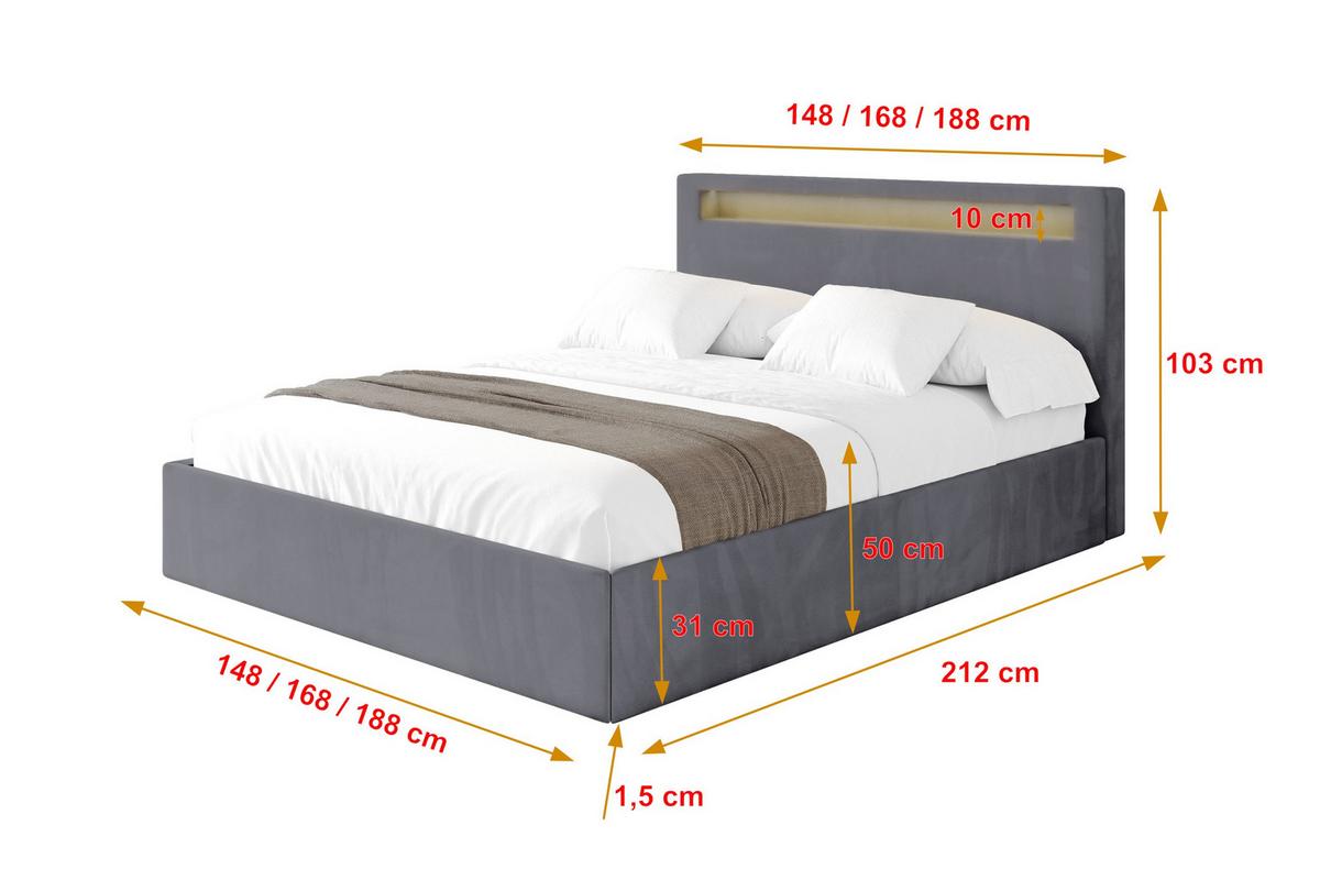 POLSTERBETT mit Bettkasten und Lattenrost, Bett mit Matratze H3/H4 - GOLA 160x200 Dunkelgrau - Dunkelgrau, Holzwerkstoff/Textil (160/200cm) - ALTDECOR