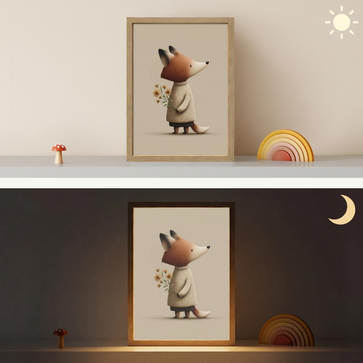 WANDLEUCHTE MIT AKKU Fuchs - Gelbe Blumen - Minimalistisch 30x40 cm - Taupe, Holzwerkstoff (30/40/8cm) - OnlyWow