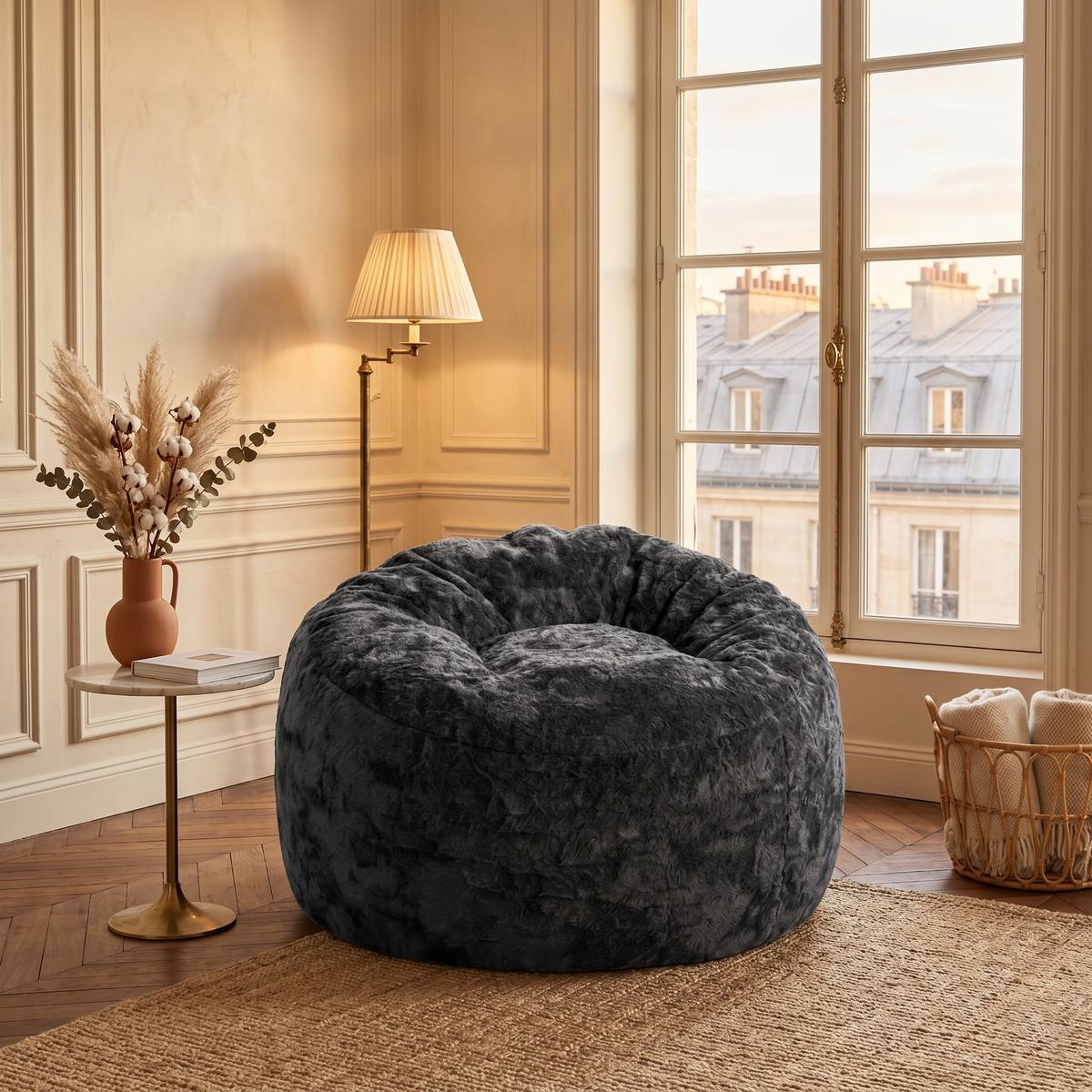 SITZSACK aus Flanell in Schwarz, mit geschwungener Rückenlehne und ergonomischer Passform - Schwarz, Textil (103/65/103cm) - Urban Meuble