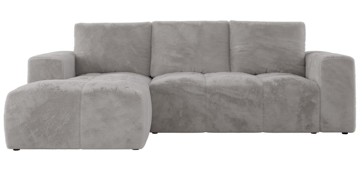 ECKSOFA MONIVA Hellgrau Plüsch - Links - Hellgrau/Schwarz, Textil (164/266cm) - MKS
