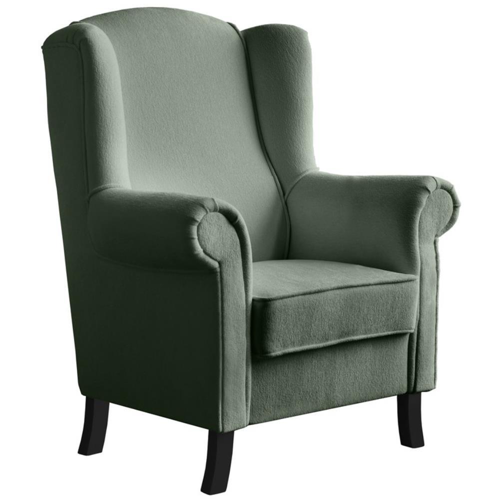 OHRENSESSEL Leonardo grün boucle-stoff - Grün, Holz/Textil (88/118/86cm) - Beautysofa