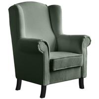 OHRENSESSEL Leonardo grün boucle-stoff - Grün, Holz/Textil (88/118/86cm) - Beautysofa