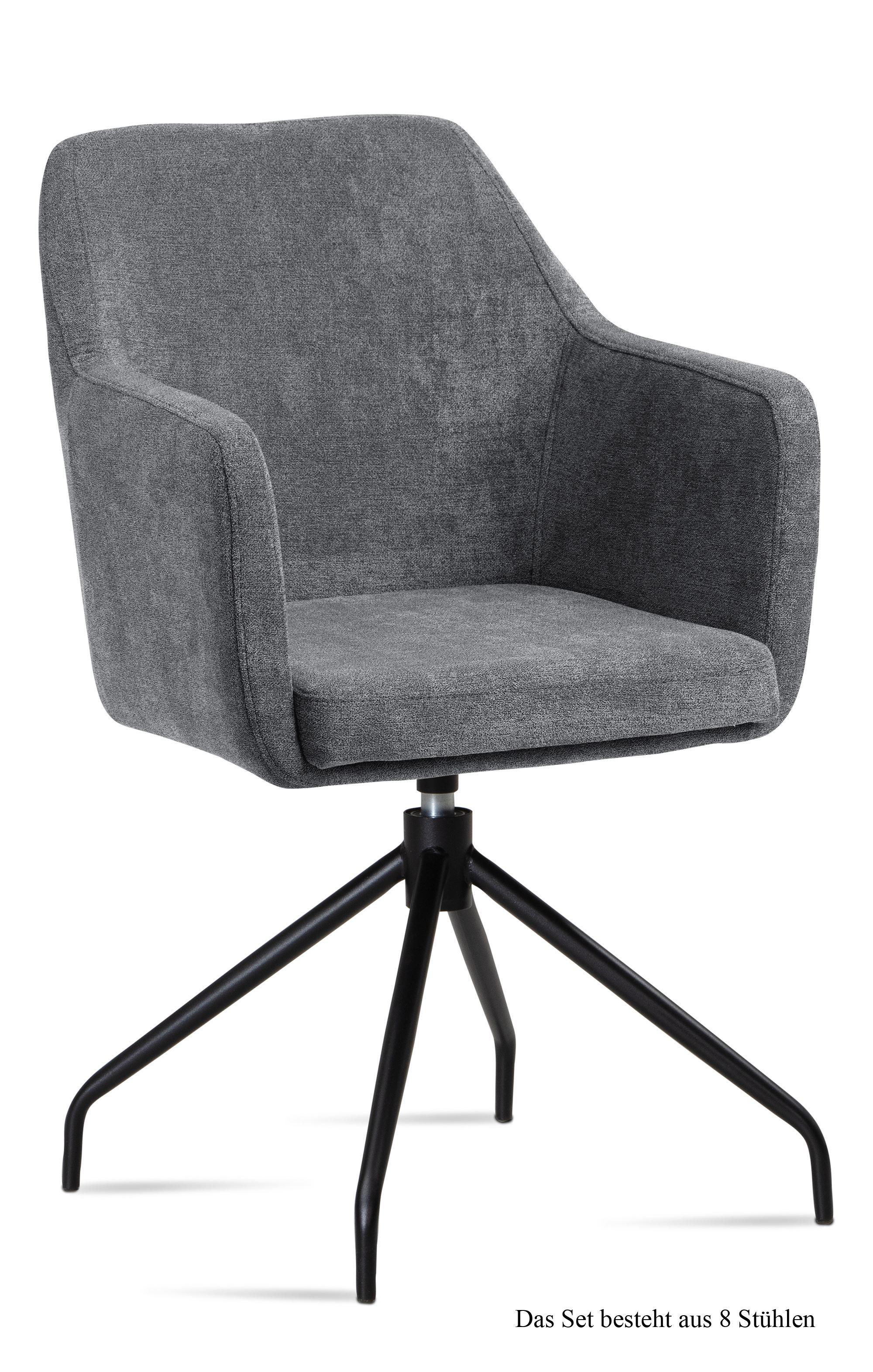 ARMLEHNSTUHL drehbar (8er-Set) Donnie 57x87x60 Schwarz/Grau - Schwarz/Grau, Kunststoff (60/87/57cm) - 58aufmkessel