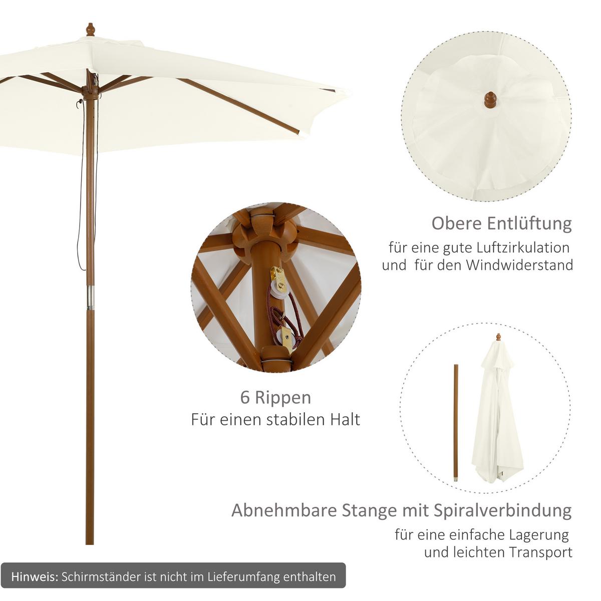 SONNENSCHIRM, Bambus, Tannenholz, Polyester, Weiß - Weiß, Holz (250/250cm) - Outsunny