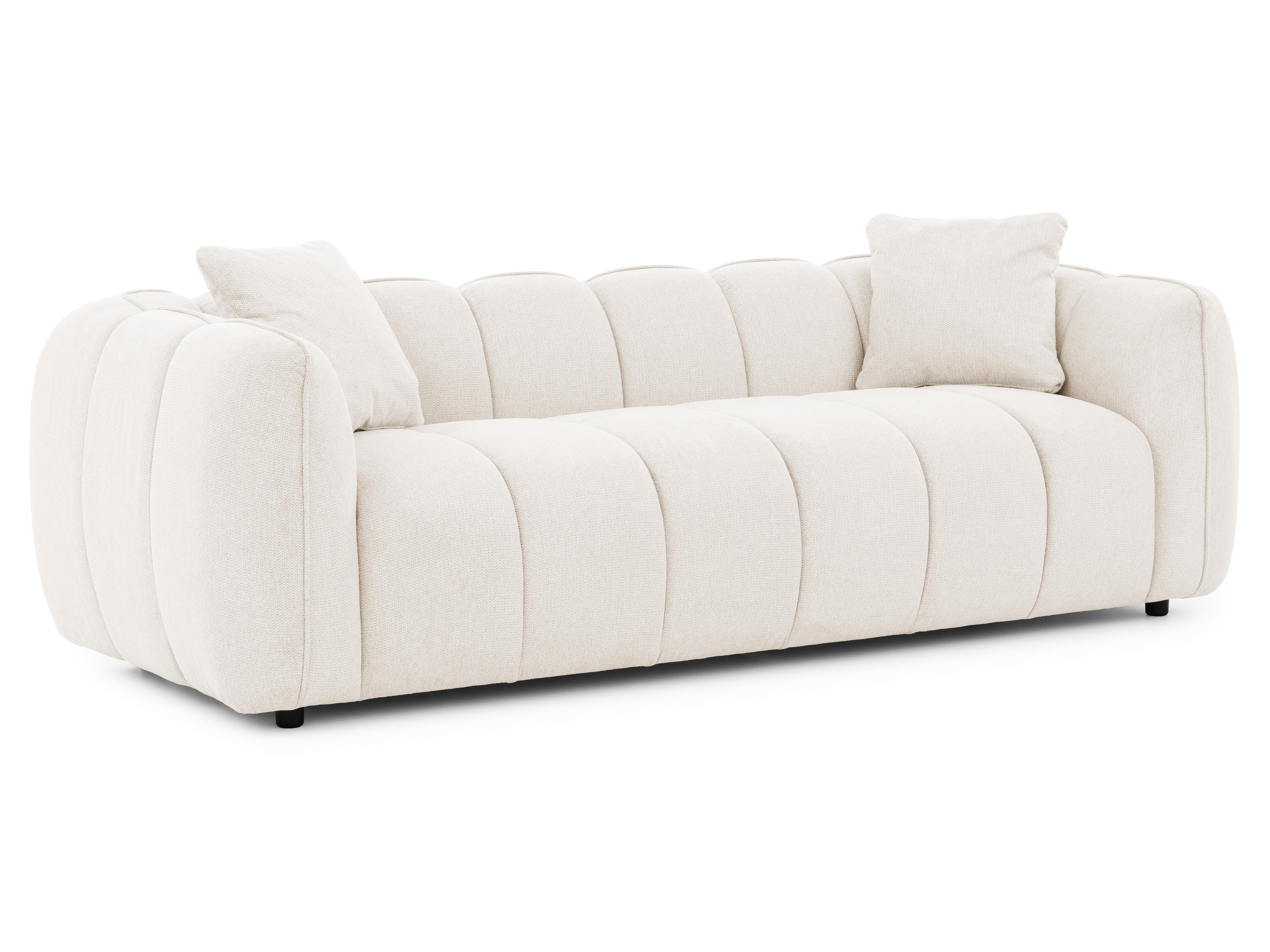 3-SITZER SOFA Nubira in tief gesteppter Bubble-Optik aus weichem Creme Strukturstoff im modernen Design - Creme/Schwarz, Holz/Kunststoff (228/69/89cm) - S-Style Möbel