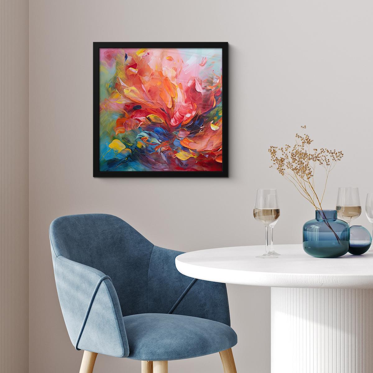 POSTER MIT RAHMENGERAHMTES BILD Ölgemälde - Kunst - Abstrakt - Farbenfroh 40x40 cm - Altrosa, Papier (40/40cm) - MuchoWow