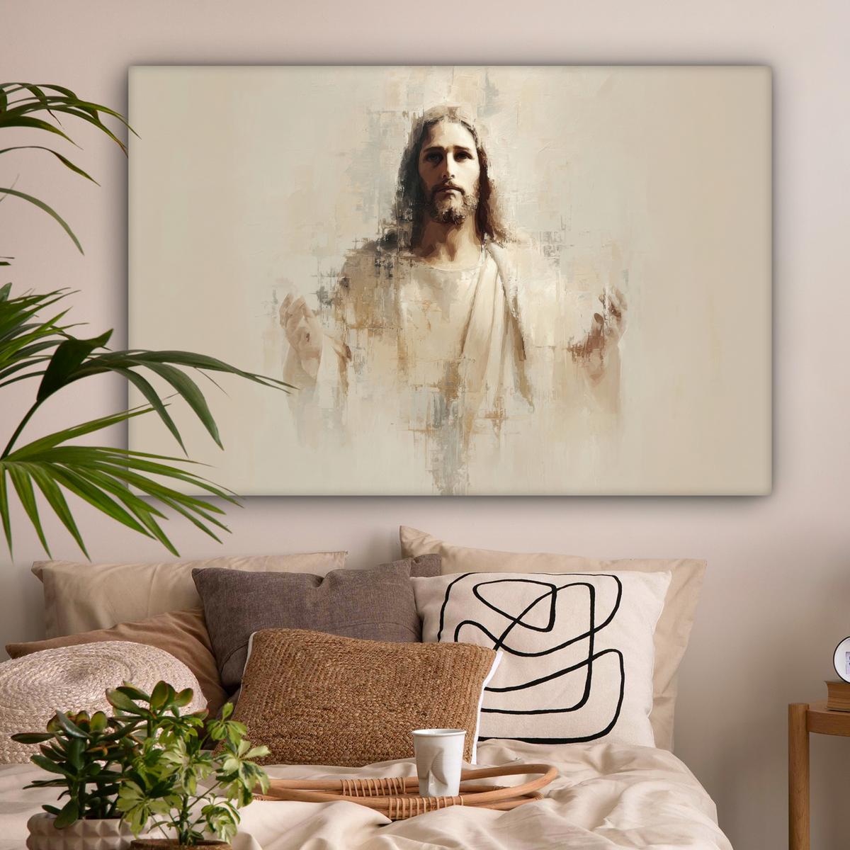 LEINWANDBILD Porträt - Abstrakt - Jesus - Beige XXL 150x100 cm - Beige, Textil (150/100cm) - MuchoWow