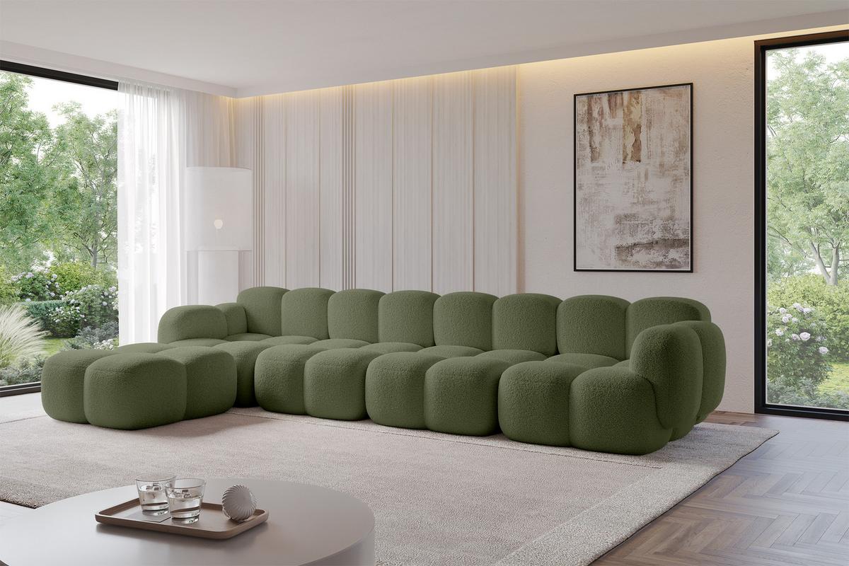 ECKSOFA modulares Sofa Links Miko-L3 390x205x75 Grün Bouclé - Smaragdgrün/Schwarz, Holzwerkstoff/Kunststoff (390/205cm) - ALTDECOR