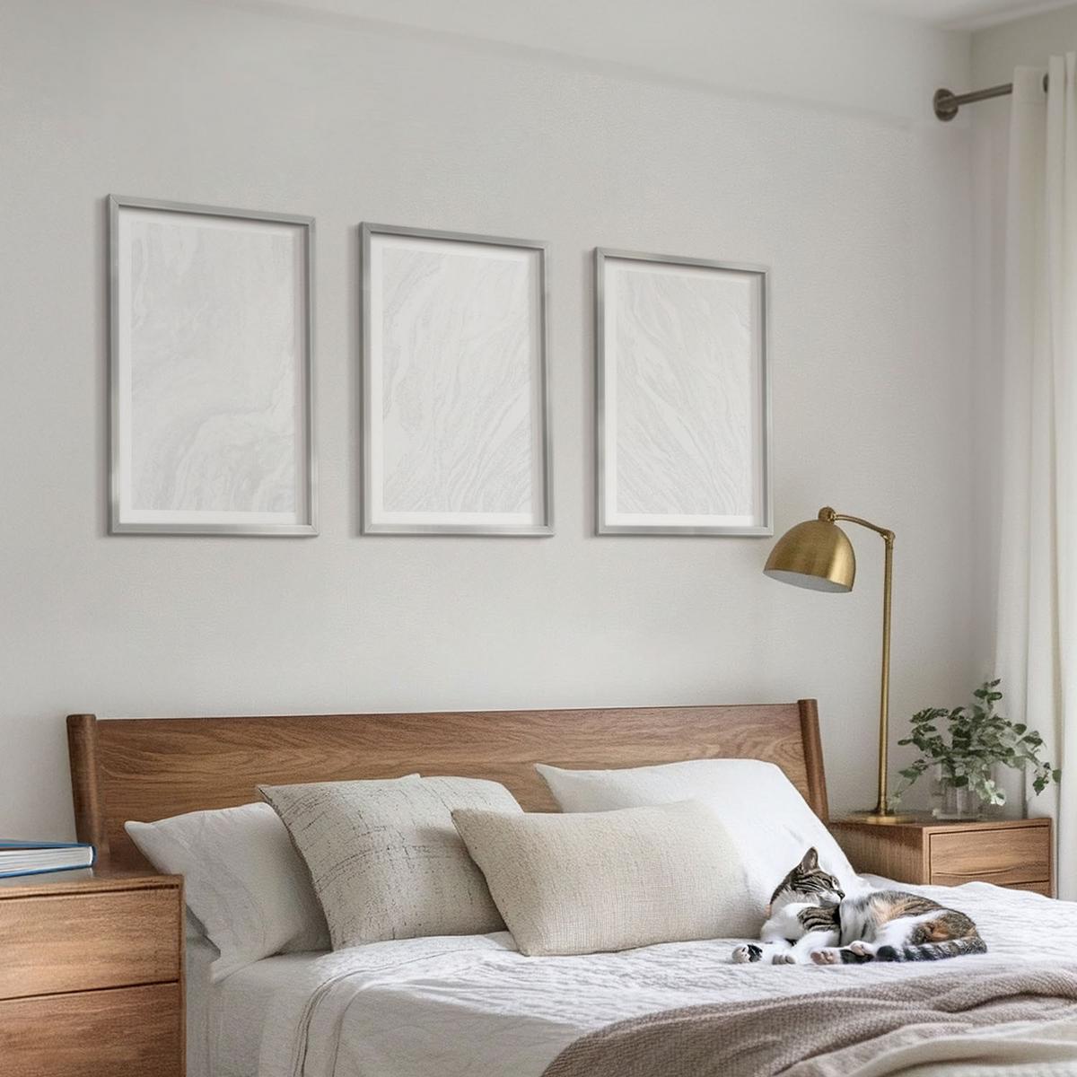 BILDER SET 3er Set - 40x60 cm Silberner Rahmen - Elegante Marmorstruktur - Silberfarben, Kunststoff (40/60cm) - TULUP