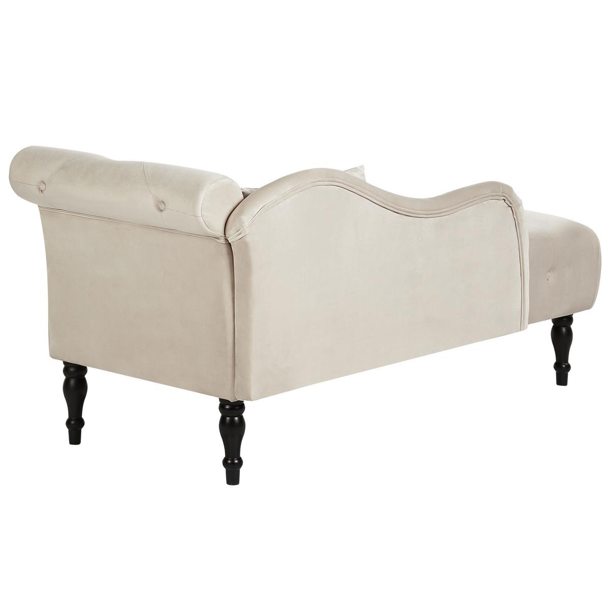 CHAISELONGUE-RECHTSSEITIGE Samtstoff Hellbeige Ivry - Beige/Schwarz, Textil (152/72/62cm) - Beliani