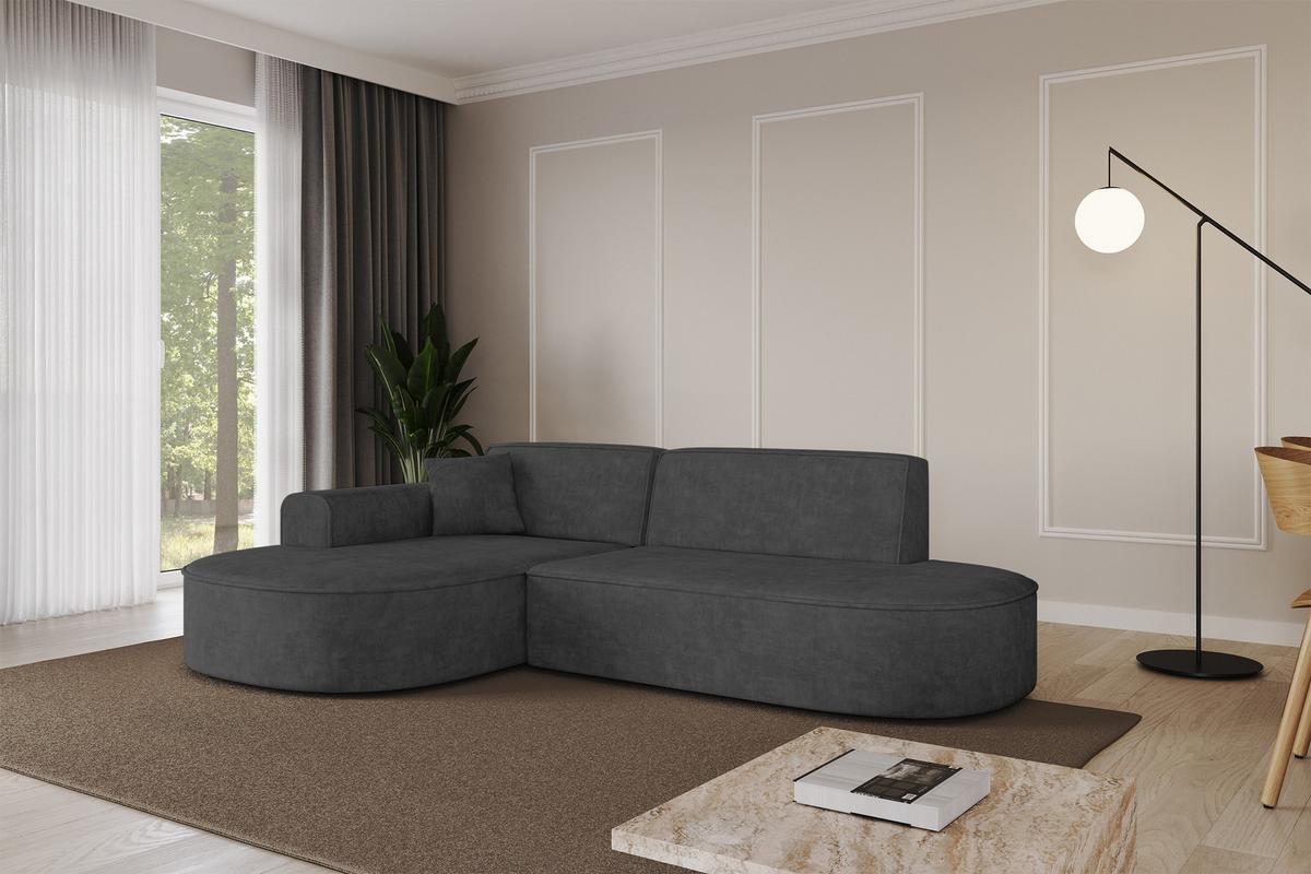 ECKSOFA Ottomane Links MARI-L1 - 243x171x79 cm Dunkelgrau Velours - Dunkelgrau/Schwarz, Holzwerkstoff/Kunststoff (243/171cm) - ALTDECOR