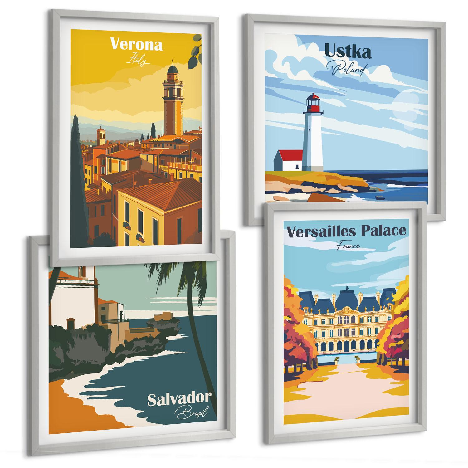 BILDER SET 4er Set - 50x50 cm & 40x60 cm Silberner Rahmen - Blicke auf berühmte Orte am Meer - Silberfarben, Kunststoff (50/50cm) - TULUP