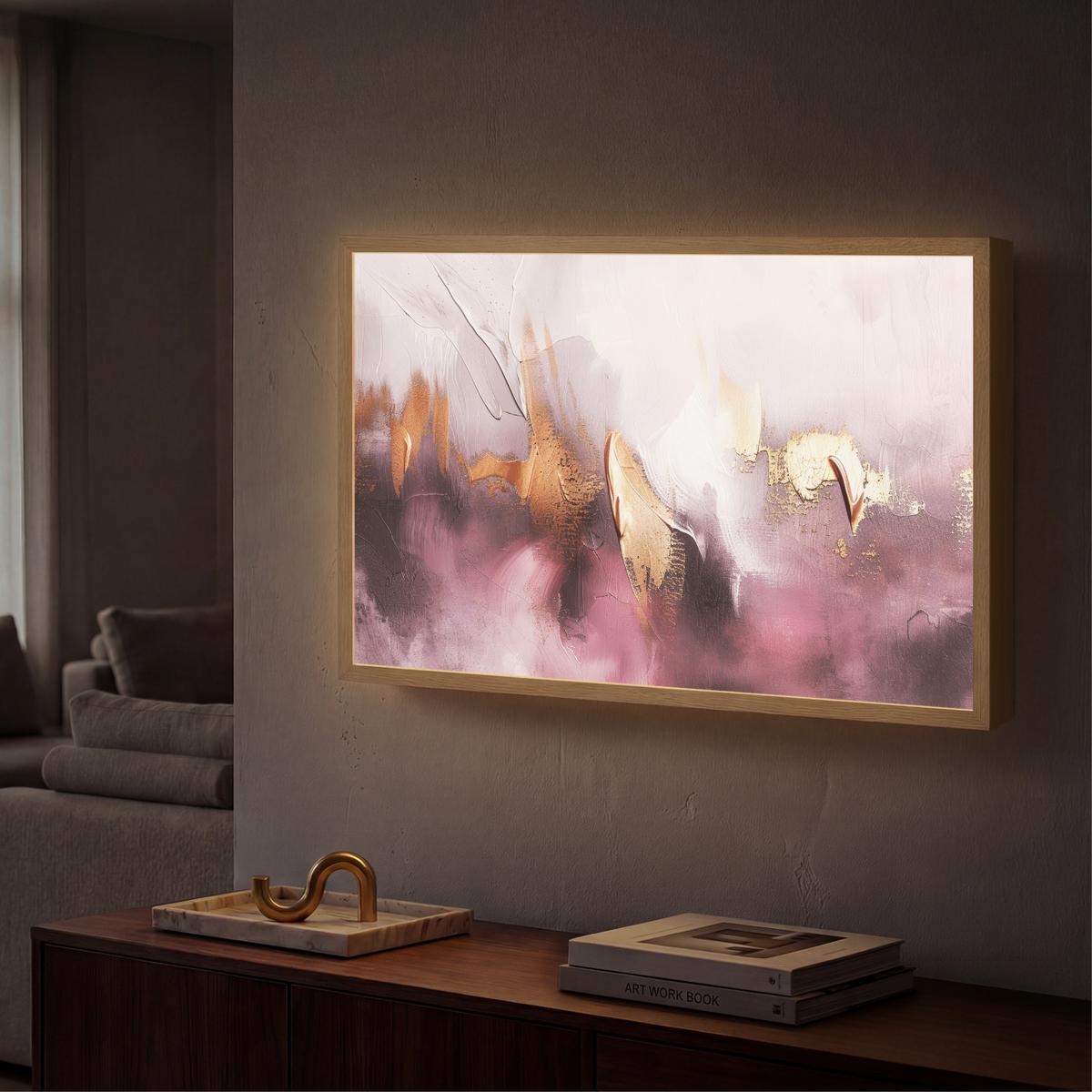 WANDLEUCHTE MIT AKKU Lila - Abstrakt - Farbe - Gold 60x40 cm - Mauve, Holzwerkstoff (60/40/8cm) - OnlyWow