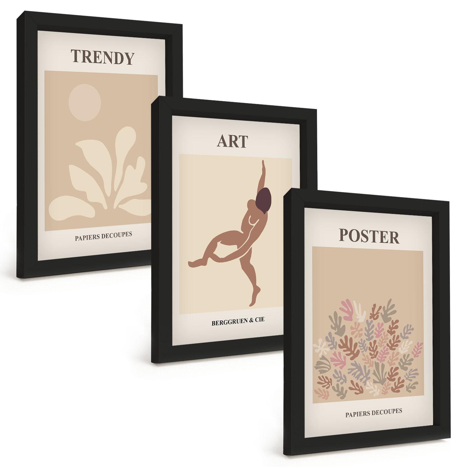 BILDER SET 3er Set - 20x30 cm Schwarzer Rahmen - Matisses abstrakte Formen - Schwarz, Kunststoff (20/30cm) - TULUP