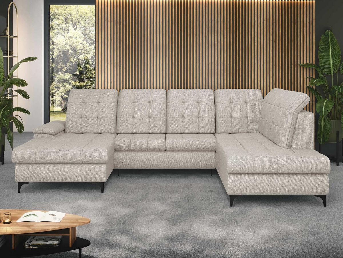 WOHNLANDSCHAFT Enzo, Seite: Links - Creme/Schwarz, Holz/Textil (330/105/212cm) - MIRJAN24