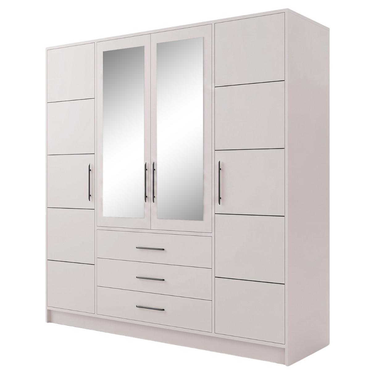 DREHTÜRENSCHRANK Bali 4-Türen, mit 3 Schubladen und Spiegel, Kaschmir - Kaschmir, Holzwerkstoff (196/200/58cm) - Beautysofa