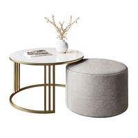 COUCHTISCH mit Hocker LORI GLASS gebürstetes Gold/weißes Glas/Perfect Harmony 82 - Weiß, Metall (70/70/49cm) - Lookway