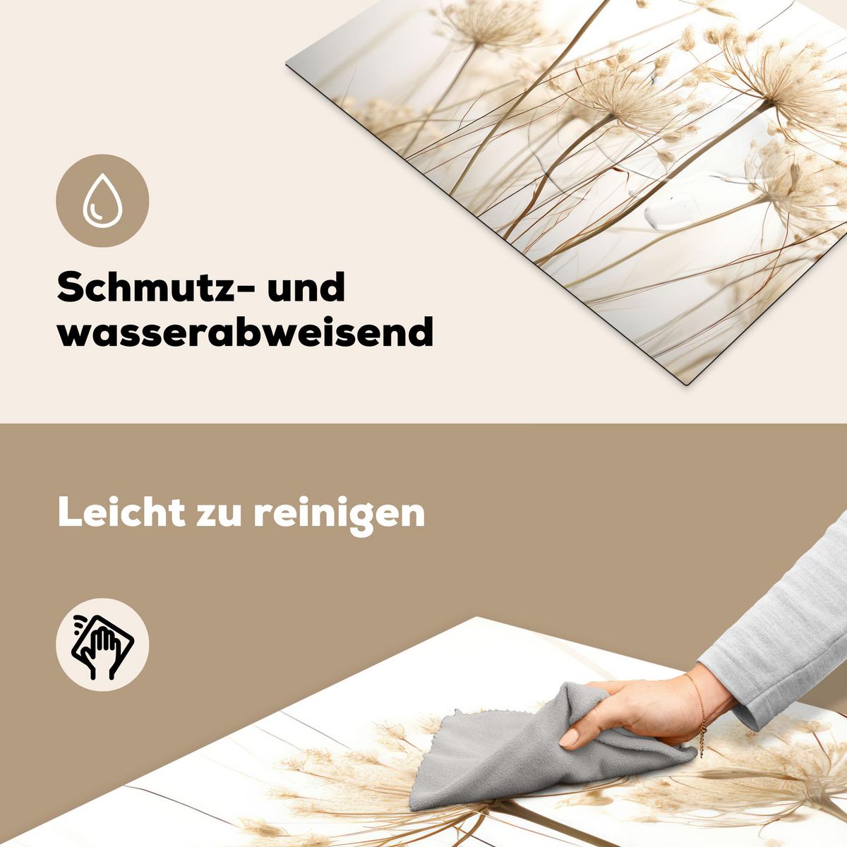 HERDABDECKPLATTE Blumen - Weiß - Sonnenlicht Herdabdeckung Induktionsfeld 70x52 cm - Ecru, Kunststoff (70/52/0.2cm) - MuchoWow