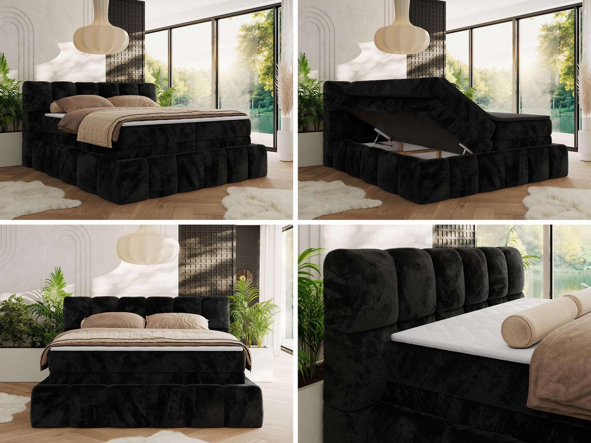 BOXSPRINGBETT NIRA KING 160/200 Schwarz Plüsch - H3 - Schwarz, Holz/Textil (160/200cm) - MKS