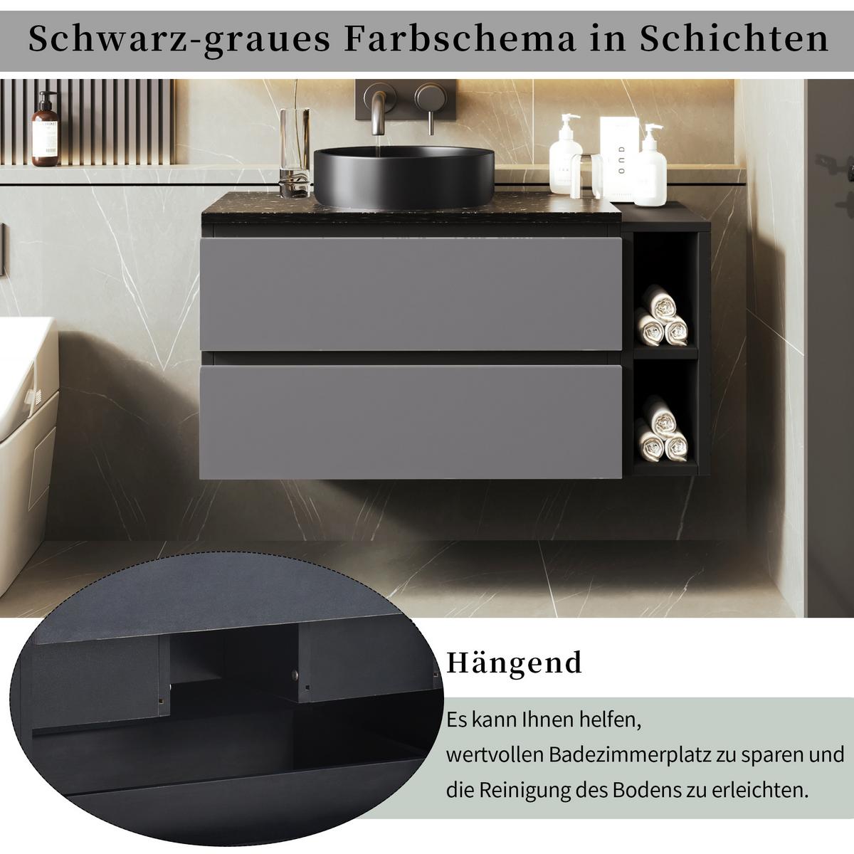 WASCHTISCHKOMBI Schwarz-Grau mit Keramikbecken - Grau, Holzwerkstoff (80/48/44cm) - Urban Meuble