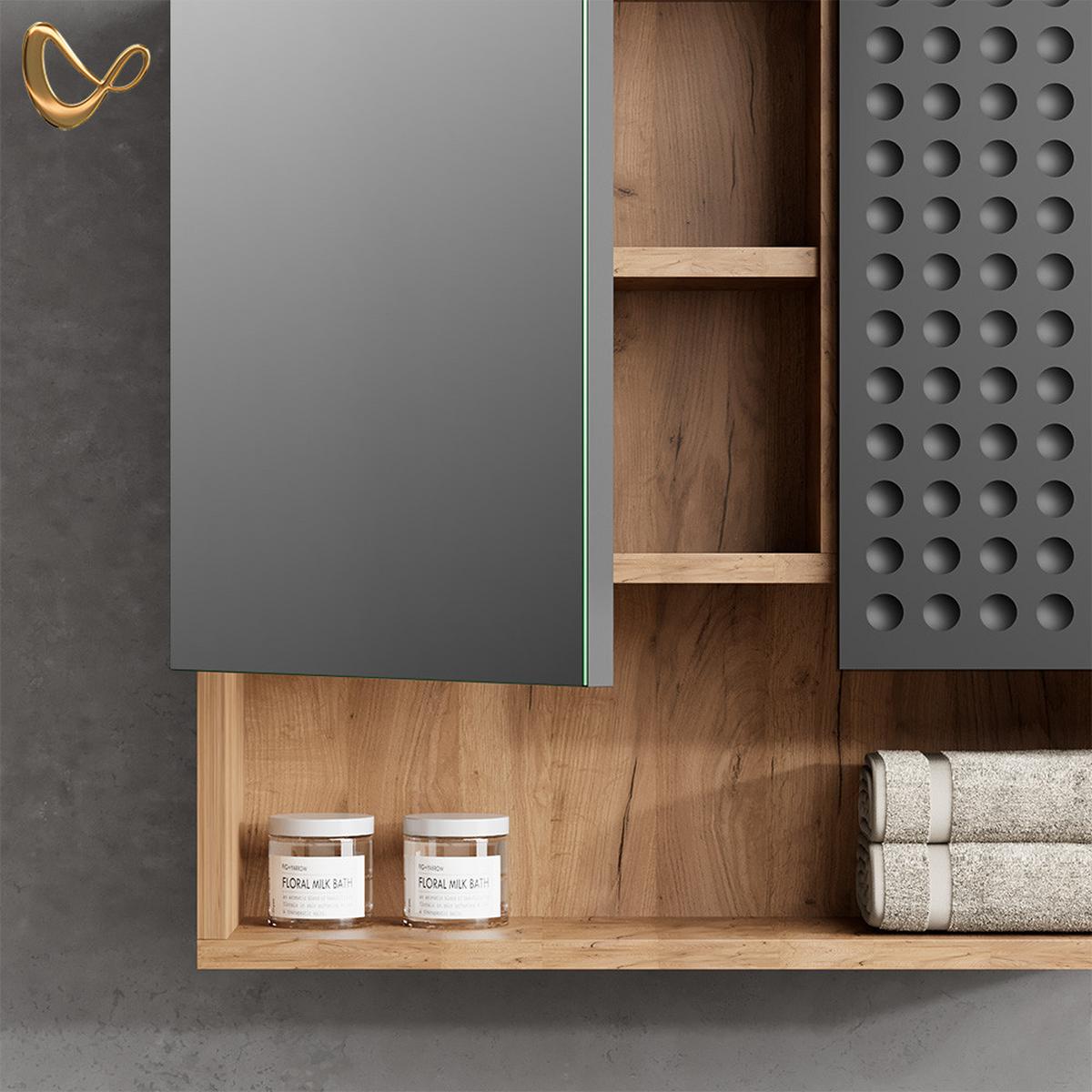 BADSPIEGELSCHRANK Ronco Anthrazit gepunktet 54 x 55 cm - Anthrazit, Holzwerkstoff (54/55/17cm) - Livinity®