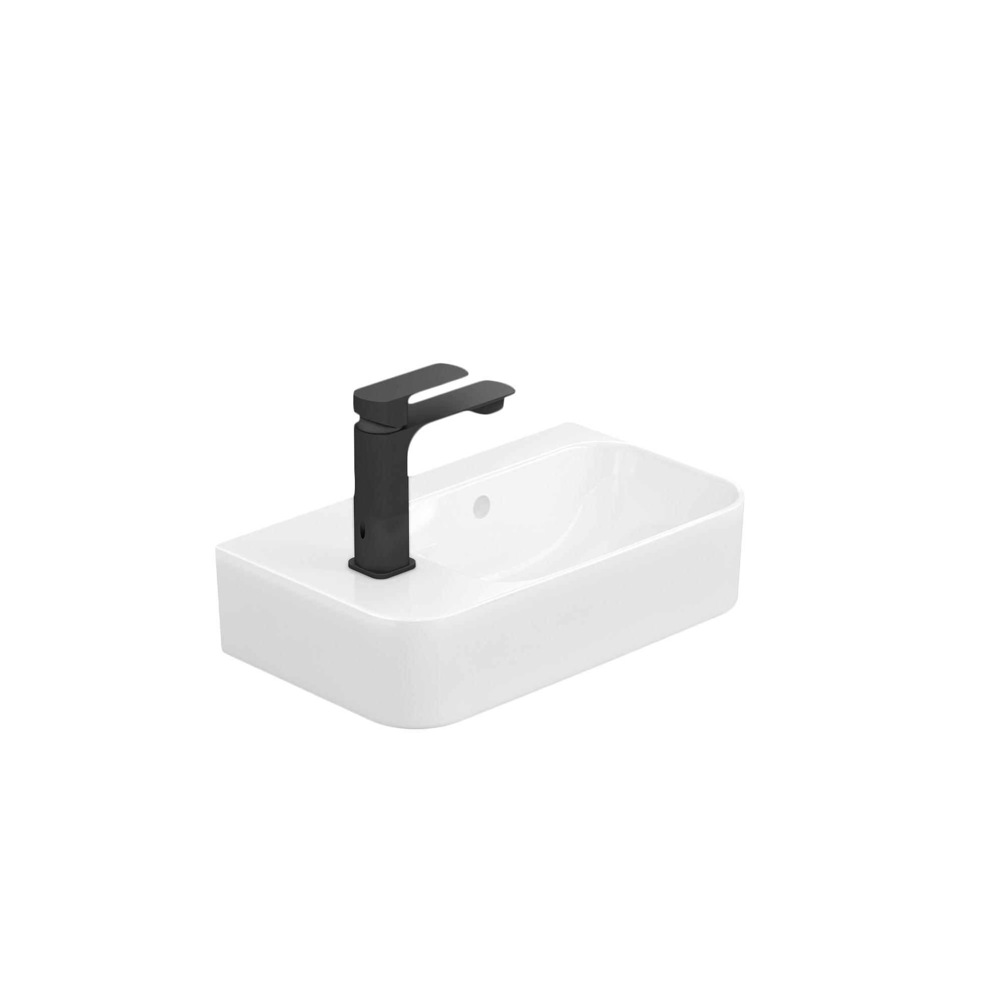 WASCHBECKEN Rechteckig Mit Hahnloch rechts Weiß 45 / 26,5 / 15,6 cm - Weiß, Keramik (45/15.5/26.5cm) - EMKE