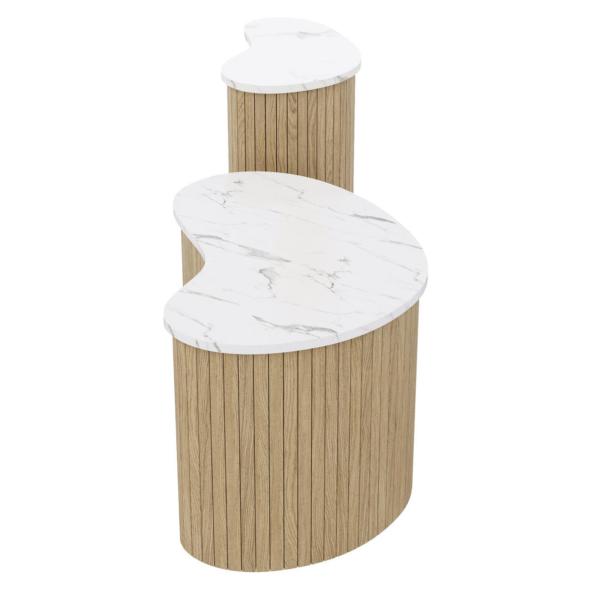 COUCHTISCH 2er Set in Marmor-Optik & Naturholz-Design - Weiß, Holzwerkstoff (37/60/38cm) - Urban Meuble