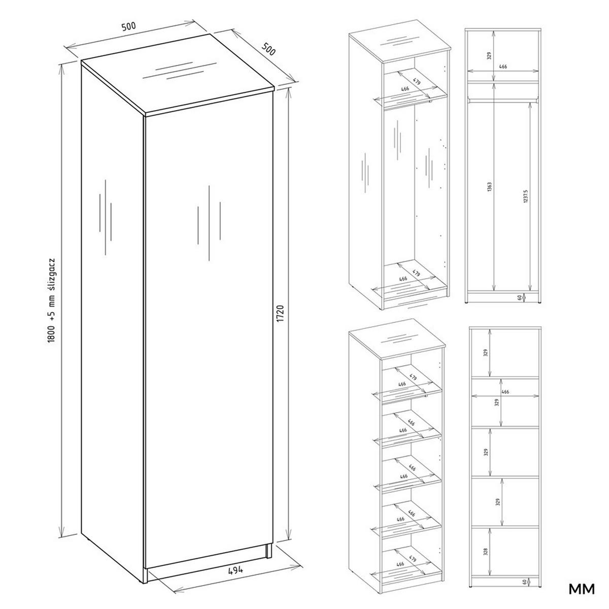 KLEIDERSCHRANK Weiß 50/180/50 - Weiß, Holzwerkstoff (50/180/50cm) - RAUMHIRSCH FURNITURE