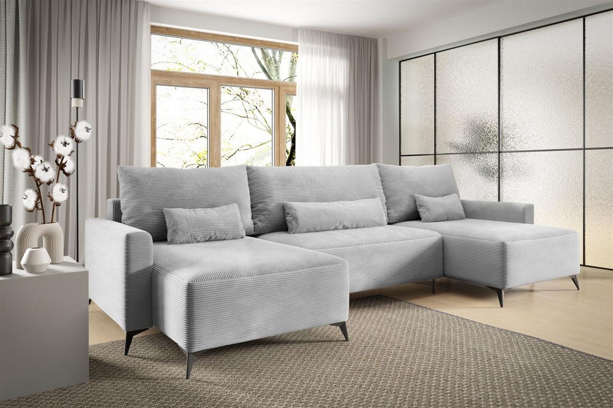 WOHNLANDSCHAFT Silves - Hellgrau, Holzwerkstoff/Textil (382/81/148cm) - Fun Möbel
