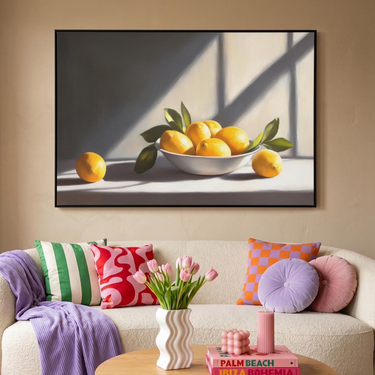 LEINWAND Bilder mit Rahmen - Zitronen - Stilleben - Gelb - 140x90 - Gelb, Textil (140/90cm) - MuchoWow