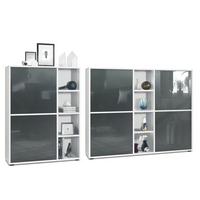 WOHNZIMMERSET Miami Grau Hochglanz - Grau, Holzwerkstoff (214.5/105.5/35.5cm) - Vladon