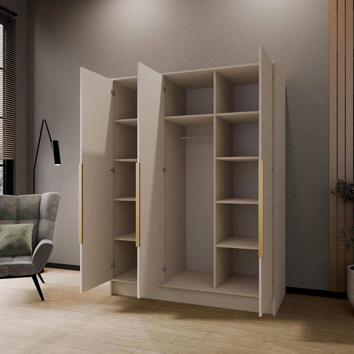 DREHTÜRENSCHRANK BERON 150/200/51 cm Modern Kleiderschrank 3-türig Kaschmir - Kaschmir, Holzwerkstoff (150/200/51cm) - MASSENO