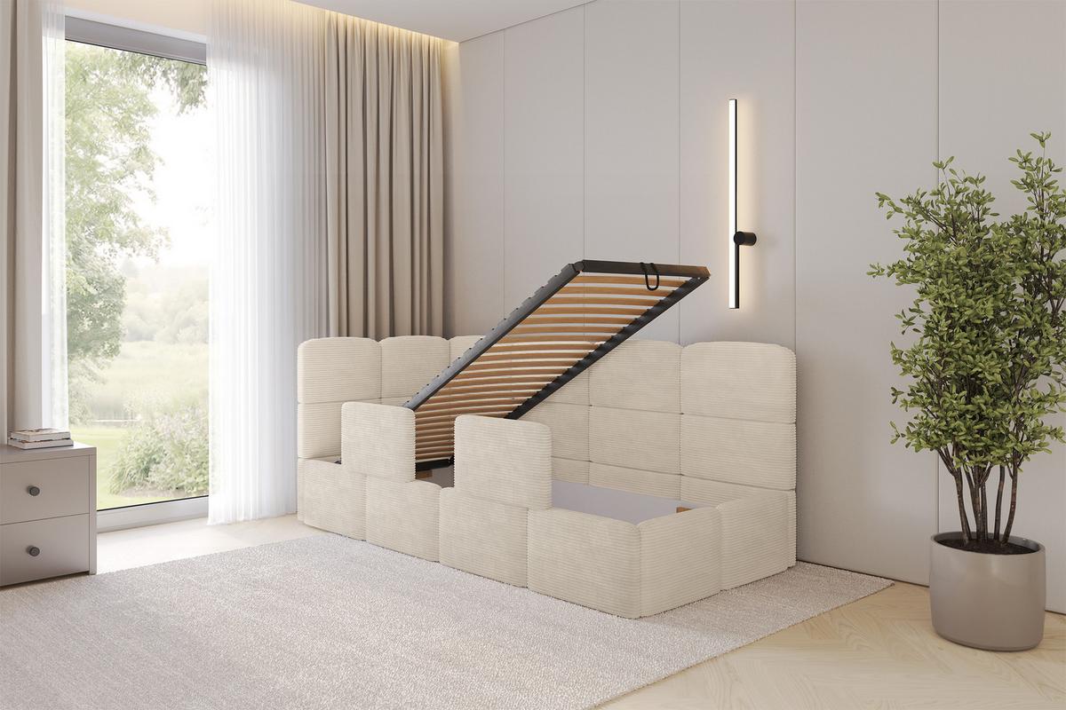 EINZELLBETT Jugendbett mit Bettkasten und Matratze H3/H4, Rechts - KIVY 80x200 Beige - Kaschmir, Holzwerkstoff/Textil (80/200cm) - ALTDECOR