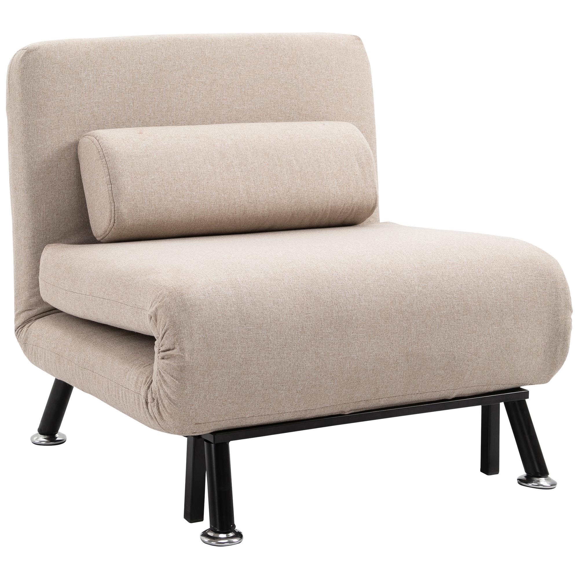 SCHLAFSESSEL, Klappsessel mit Bettfunktion, Rückenkissen, für Wohnzimmer, Beige - Beige/Schwarz, Textil/Metall (70/75/75cm) - HOMCOM