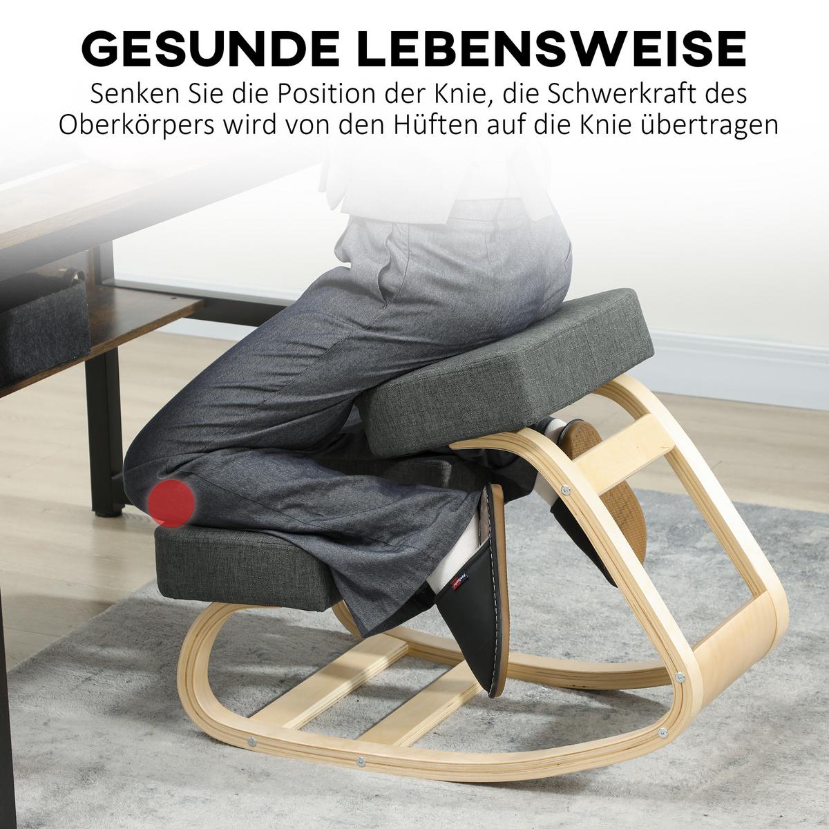 KNIESTUHL Birke Polyester Dunkelgrau - Dunkelgrau, Holz (51/58/69cm) - Vinsetto