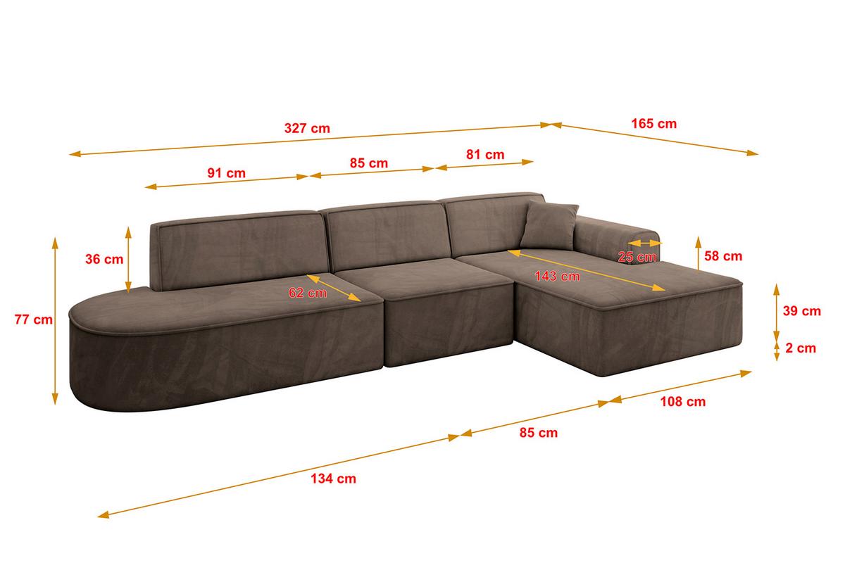 ECKSOFA Ottomane Rechts IREA-L2-v3 - 327x165x77 cm Braun - Braun, Holzwerkstoff/Textil (327/165cm) - ALTDECOR