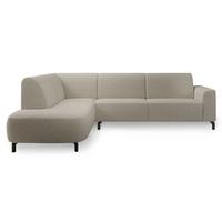 ECKSOFA Lununa Graubeige mit Armlehne, Bouclé, Ottomane links - Graubraun/Schwarz, Textil/Metall (277/218cm) - Selsey