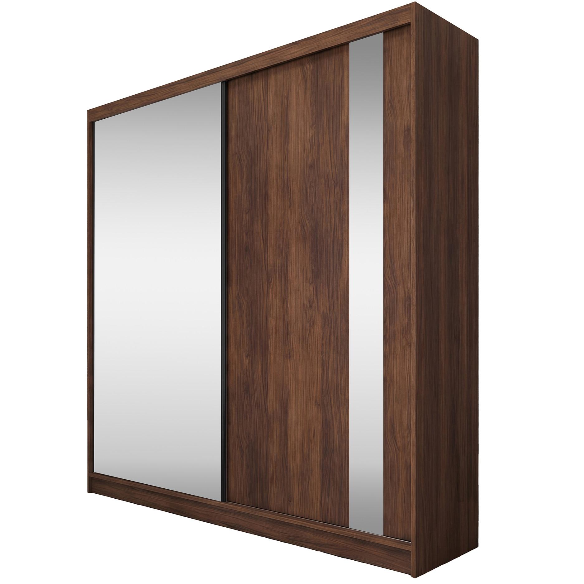SCHWEBETÜRENSCHRANK Gaja II mit Schubladen und Spiegel 200/216/61 Walnuss - Walnussfarben, Holzwerkstoff (200/216/61cm) - Beautysofa