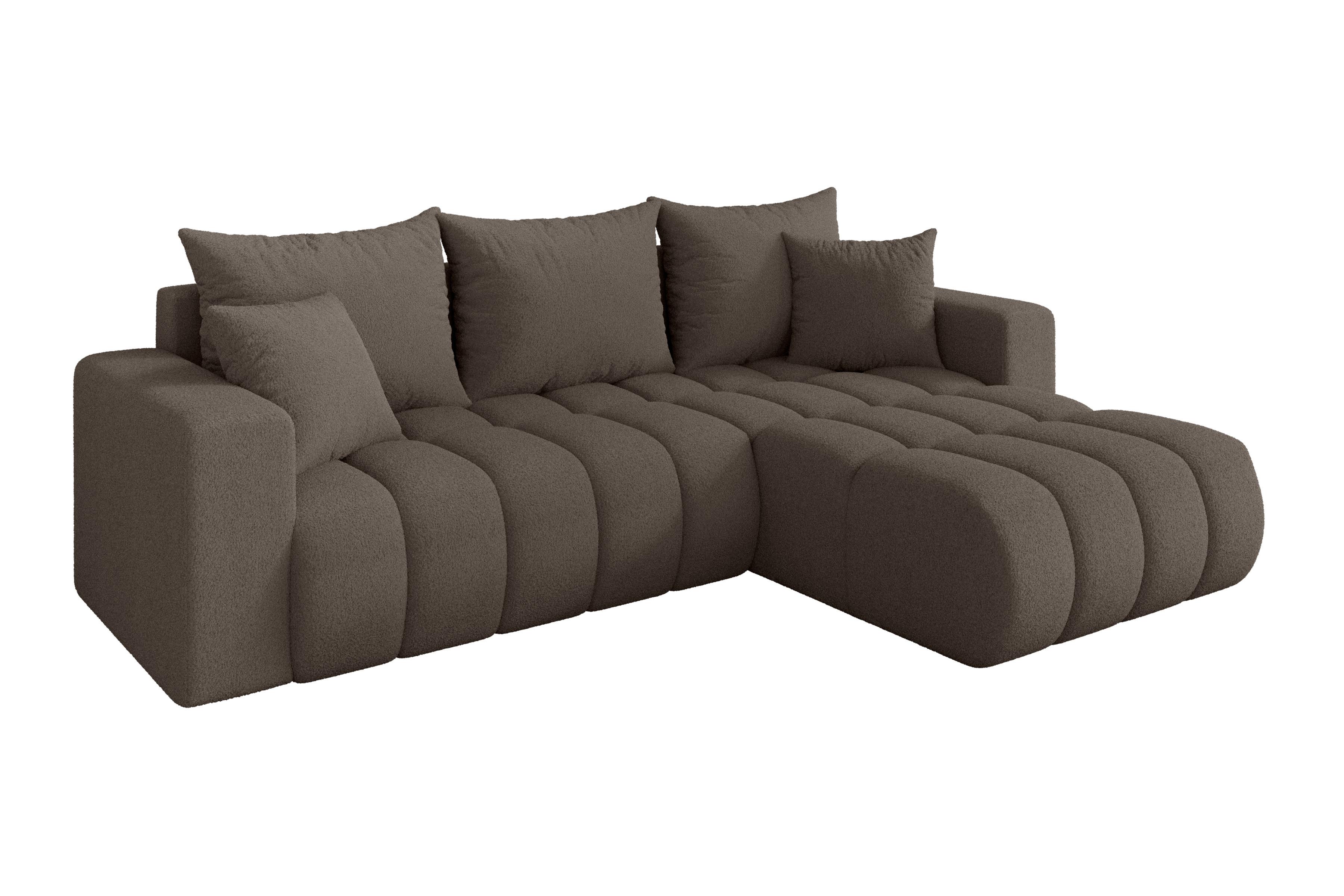 ECKSOFA mit Schlaffunktion Ottomane Rechts MILA-L-v1 277x195x86 Braun Bouclé - Schwarz/Braun, Holzwerkstoff/Kunststoff (277/194cm) - ALTDECOR