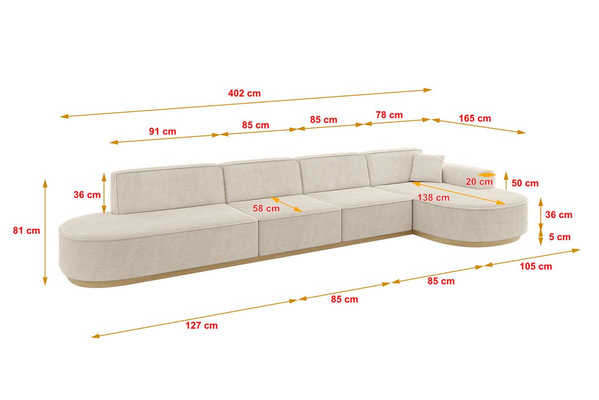 ECKSOFA Ottomane Rechts MARI-L3-v2 - 413x171x83 cm Beige Cord - Beige, Holzwerkstoff/Textil (171/413cm) - ALTDECOR