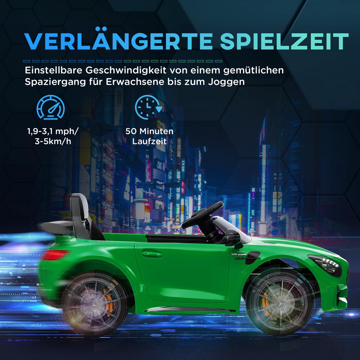 ELEKTRO-KINDERAUTO, Mercedes, 3-5 km/h, Fernbedienung, Licht & Musik, Grün - Grün, Kunststoff/Metall (108/67/46cm) - AIYAPLAY