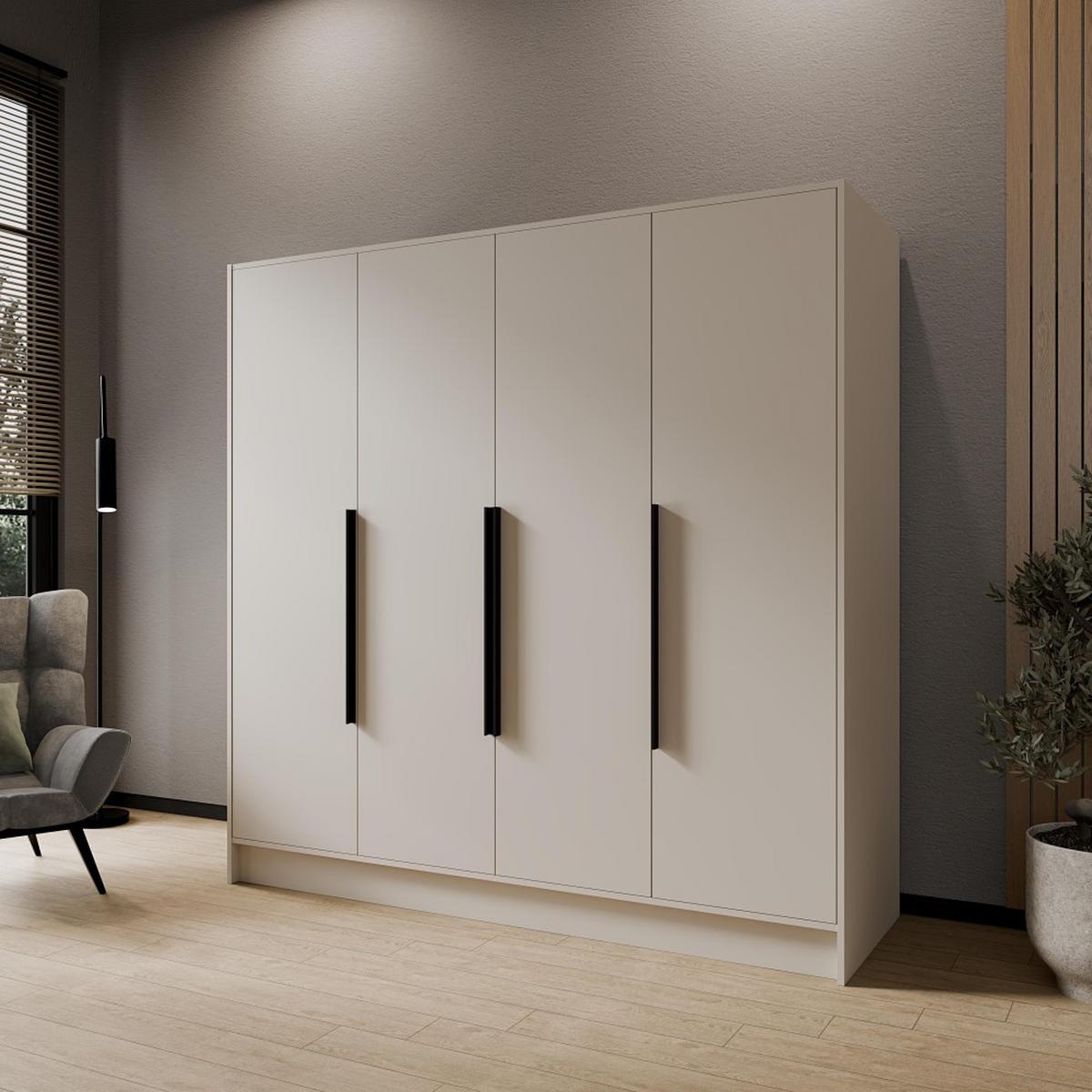 DREHTÜRENSCHRANK Pavia ohne Spiegel, Kaschmir mit mit schwarzen Griffen, 200 cm - Kaschmir, Holzwerkstoff (200/200/51cm) - Beautysofa