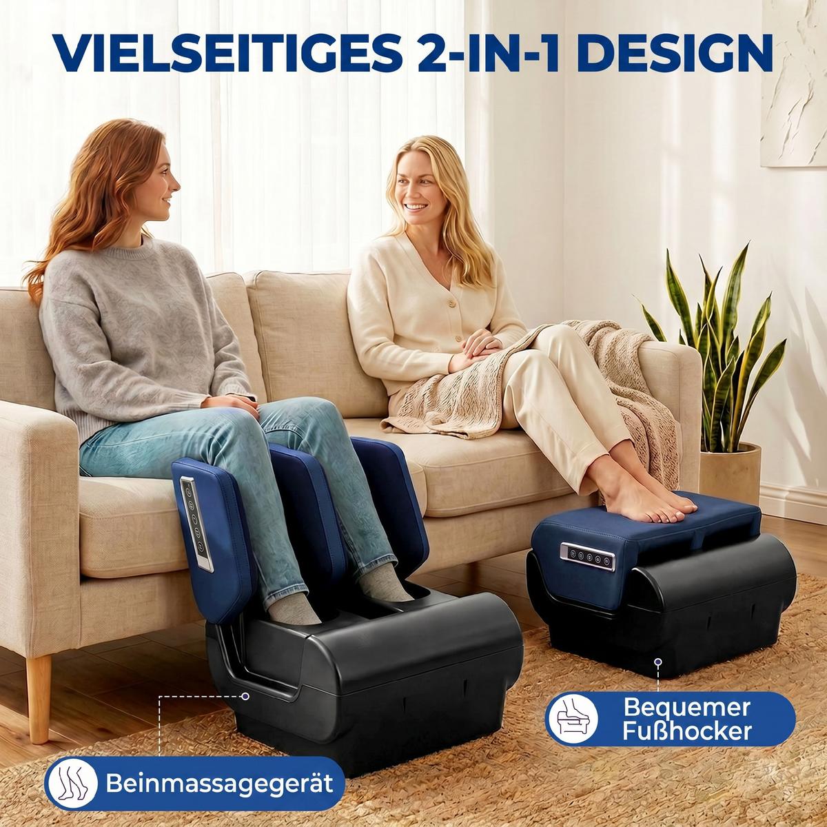 BEINMASSAGEGERÄT Stoff Blau Schwarz - Blau, Kunststoff (37/46/38cm) - HOMCOM