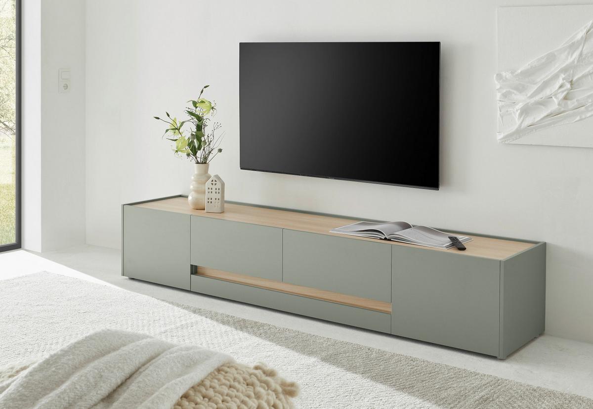 TV-LOWBOARD in Salbei Grün und Eiche, großer TV Unterschrank mit viel Stauraum - Salbeigrün/Eichefarben, Holz/Holzwerkstoff (223/40/45cm) - Furn.Design