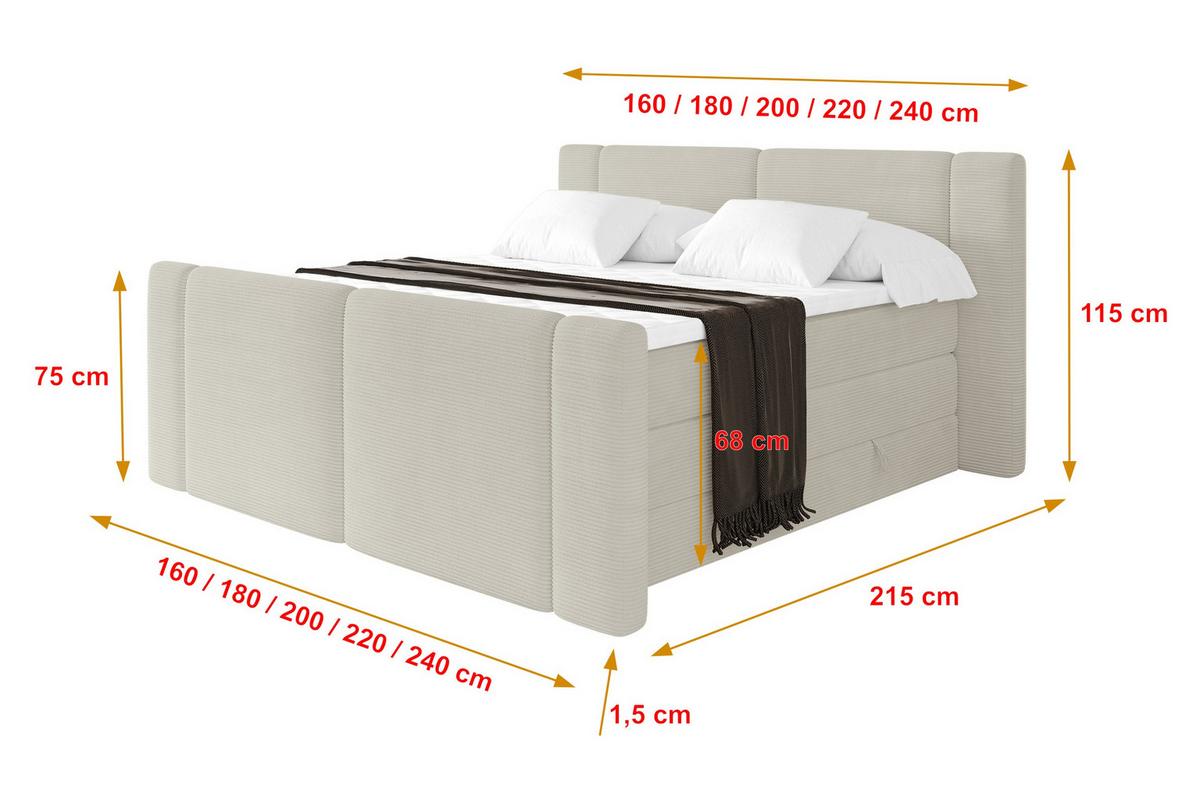 BOXSPRINGBETT mit Matratze H3/H4 - EVON KING Zanozek - 180x200 cm Creme - Creme, Holzwerkstoff (180/200cm) - ALTDECOR