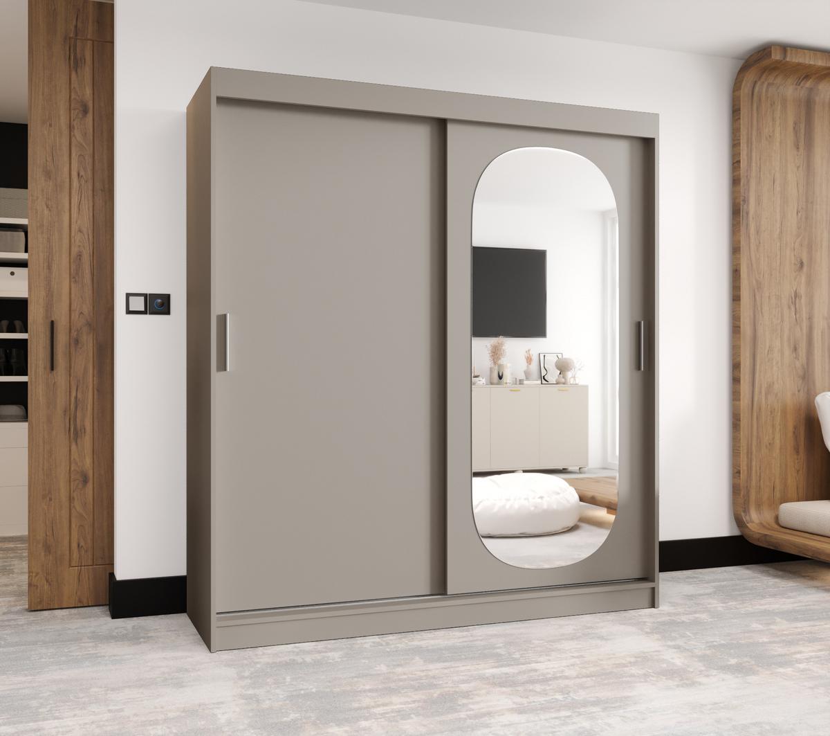 SCHIEBETÜRENSCHRANK mit Spiegel ROYAL 200/180/62 2-türig - Kaschmir/Silberfarben, Holz (180/62/180cm) - MÖBEL KRYSPOL