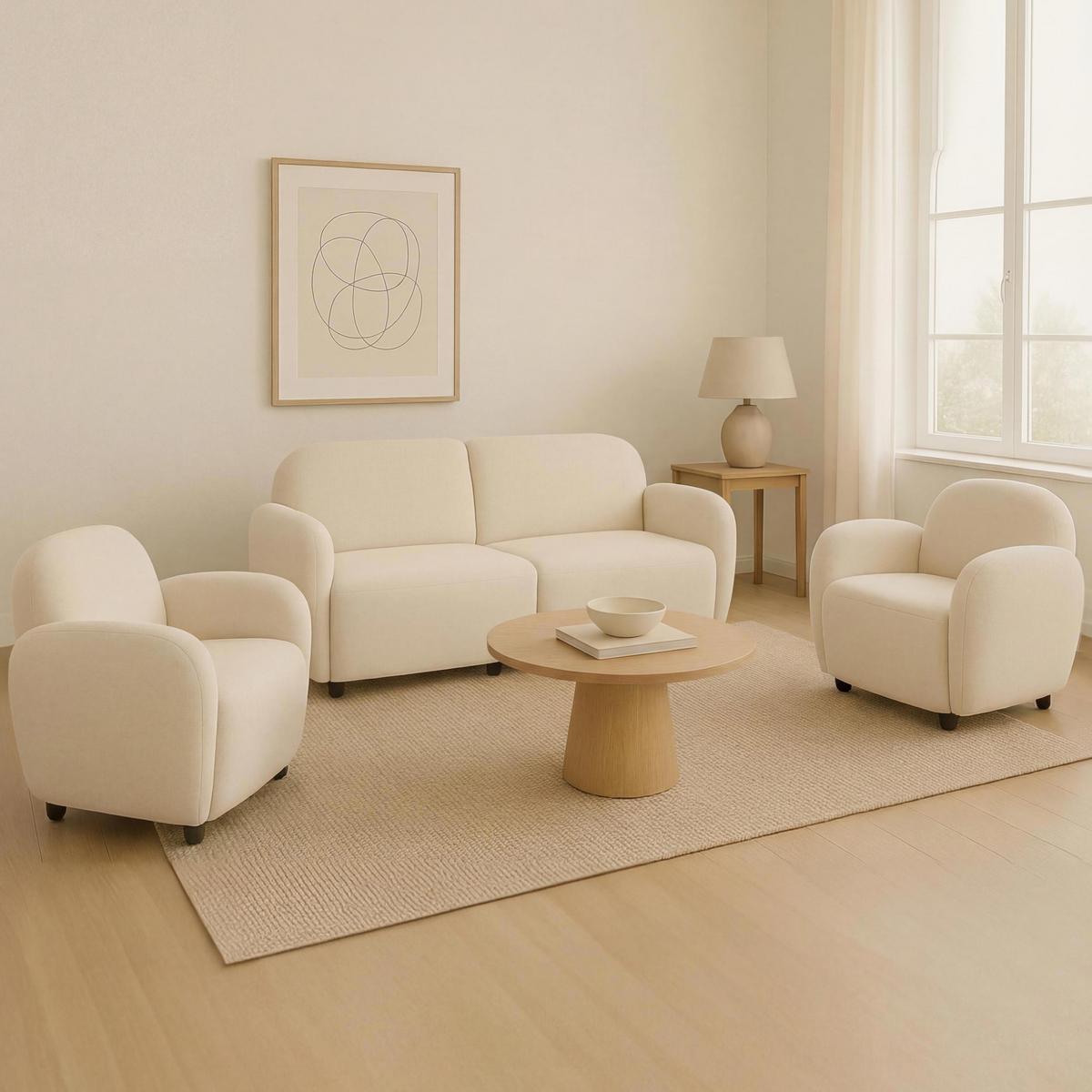 WOHNZIMMER-SET Cremeweiß - Creme, Textil (148/77/79cm) - MCW